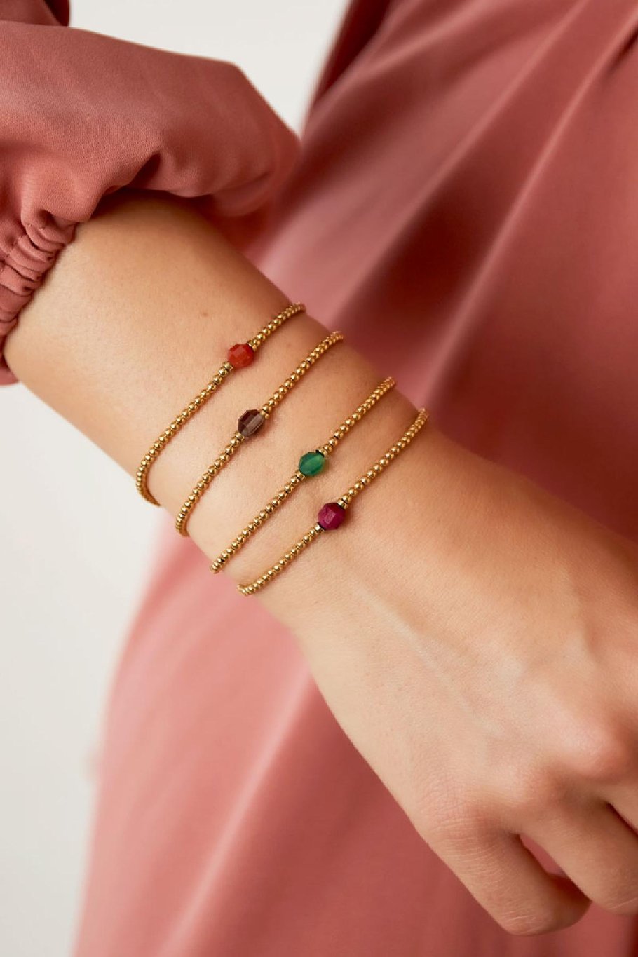 Pulsera con piedra de colores Verde&amp; Plata Acero inoxidable Imagen2